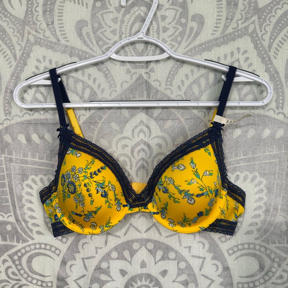 Nwt $44 Aerie American Eagle Katie Lightly Lined T Shirt Bra Yellow Blue 36B